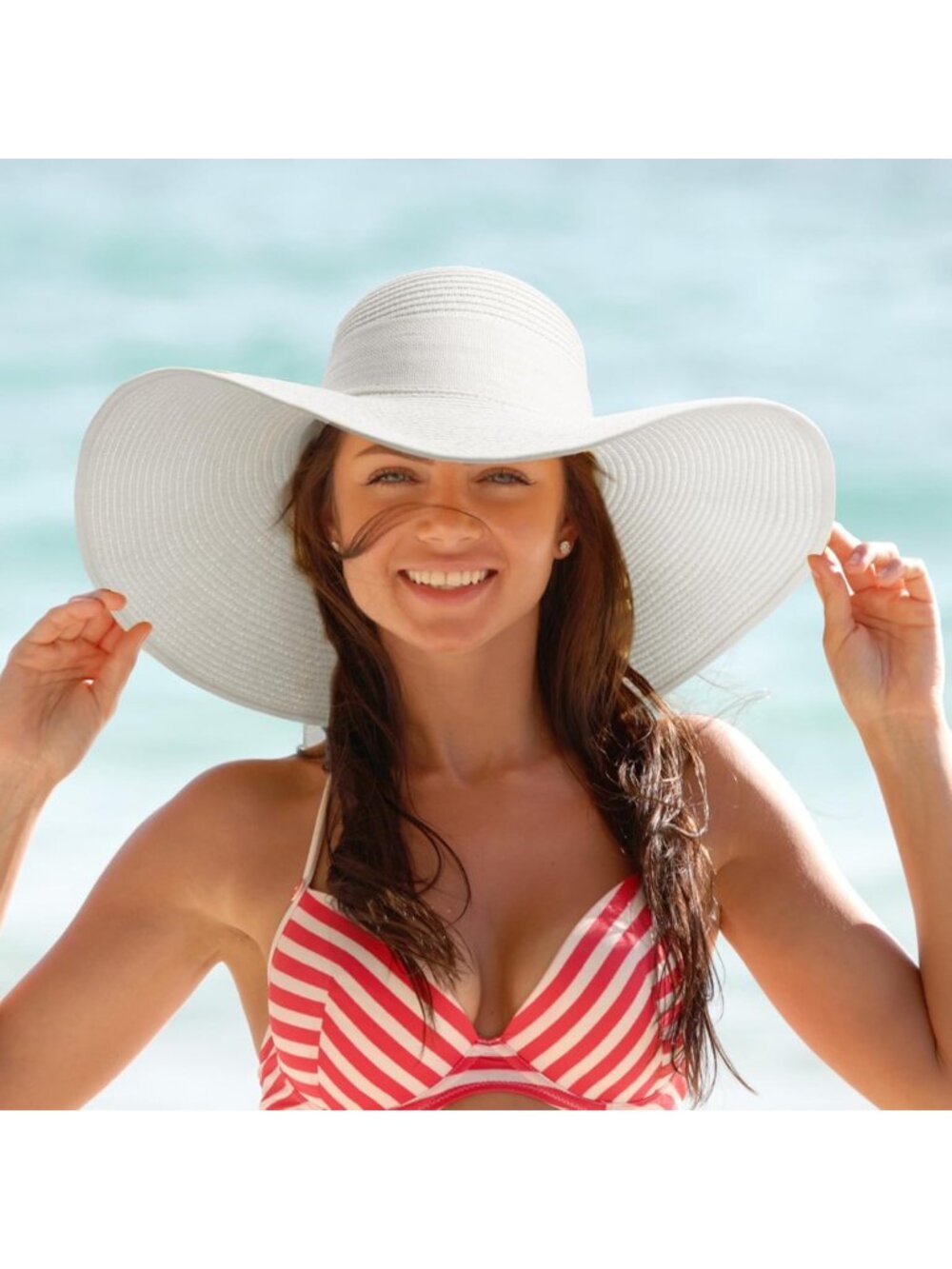 Wide Brim Straw Beach Hat for Women - Floppy, Foldable, UPF 50+ Sun Protection - Picture 4 of 8